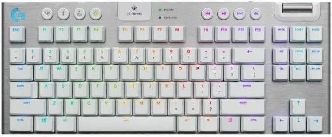 Logitech G915 TKL Tenkeyless Lightspeed Wireless RGB Mechanical Gaming Keyboard, Low Profile Switch Options, Lightsync RGB, Advanced Wireless and Bluetooth Support – Tactile, White