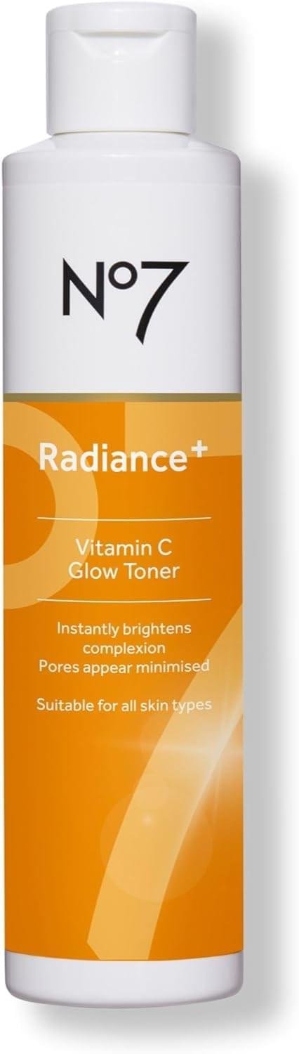 No7 Radiance+ Vitamin C Glow Toner – 2% Vitamin C Complex with Willow Bark & Aloe Vera – AHA Exfoliant for Smoother Skin – Hydrating Face Toner (6.7 fl oz)