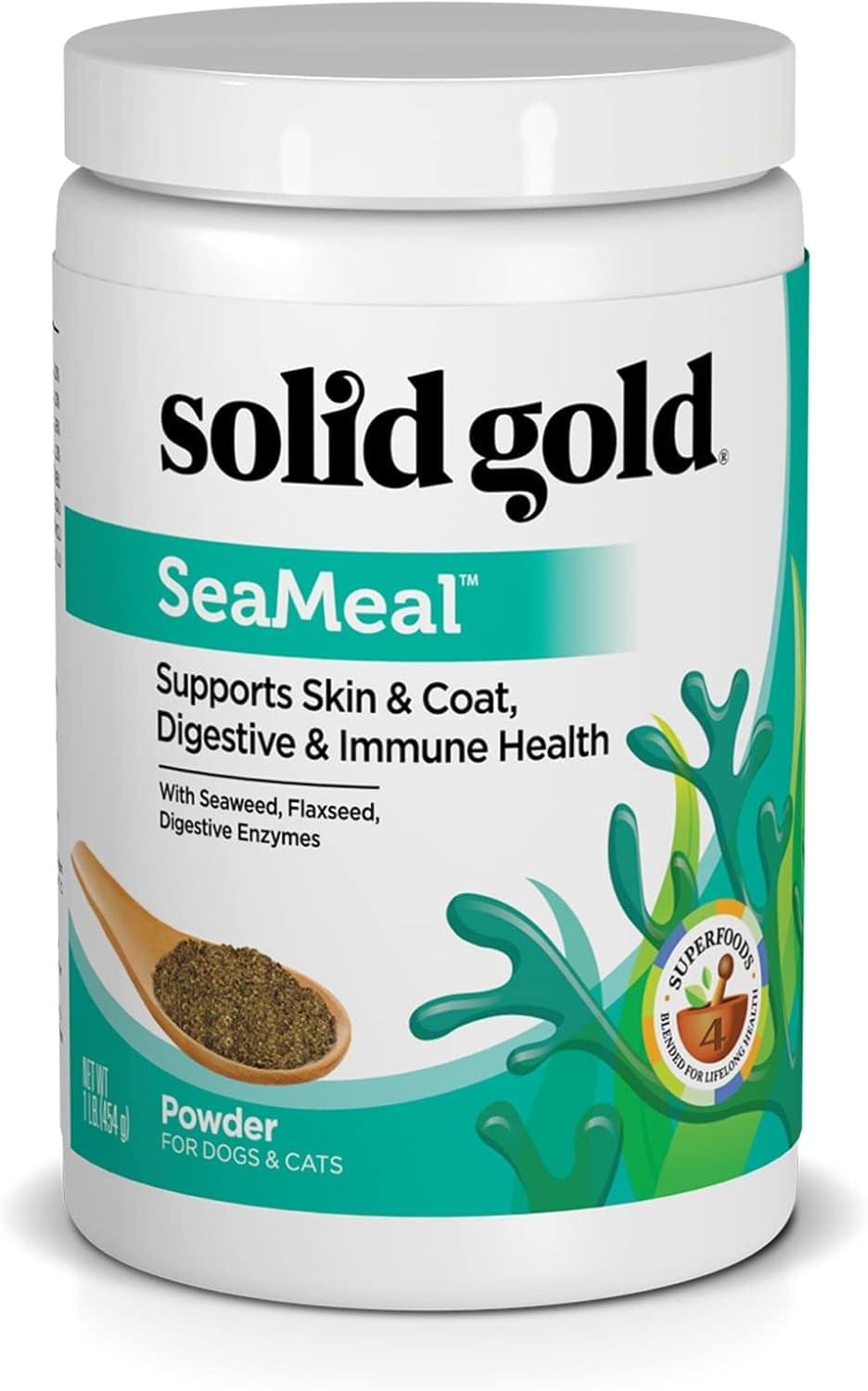 Solid Gold Cat & Dog Multivitamin Powder – Kelp Powder, Omega 3 & Vitamins for Dental, Digestive, Immune, Skin & Coat Health – Multi Vitamin for Dogs & Cats – Cat & Dog Food Additive Supplement – 1lb