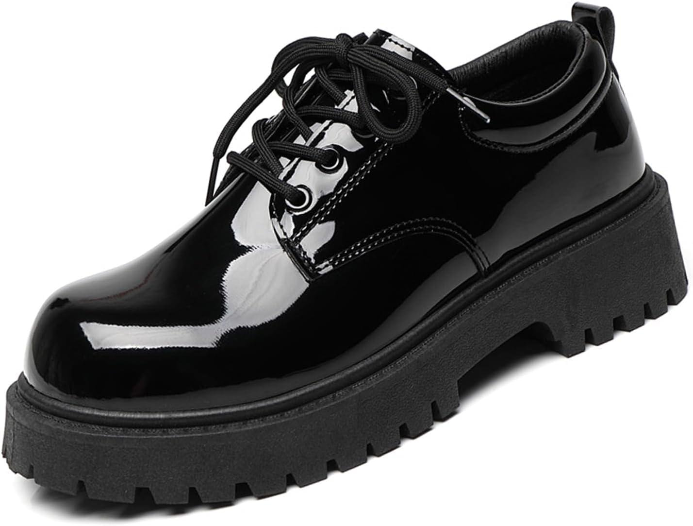 Men’s Platform Chunky Dress Shoes Patent Leather Lace Up Oxfords Casual Derby Business Shoes