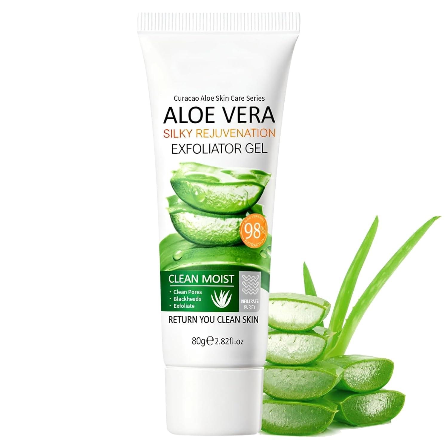 Face Scrub Aloe Vera Exfoliating Gel, Face Exfoliator Peeling Gel Brightening Facial Scrub, Exfoliating Facial Wash Cleanser, Deep Clean Pores, Exfoliate Dirt and Dead Skin for Sensitive Skin, 80g