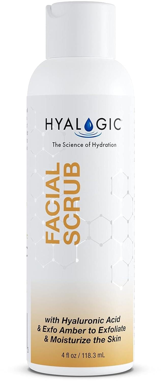 Hyalogic Spa Exfoliating Facial Scrub 4oz – With Hyaluronic Acid, Exfo-Amber & Peppermint Oil – Exfoliate Naturally – 4 Ounce