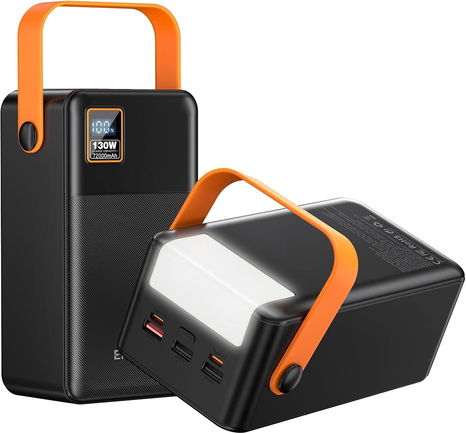 EnergyQC Power Bank 72000mAh Power Station, 130W Fast Charging, Portable Outdoor Generator with Smart Digital Display, Retractable Lighting – Perfect for Travel, Camping, Home Backup