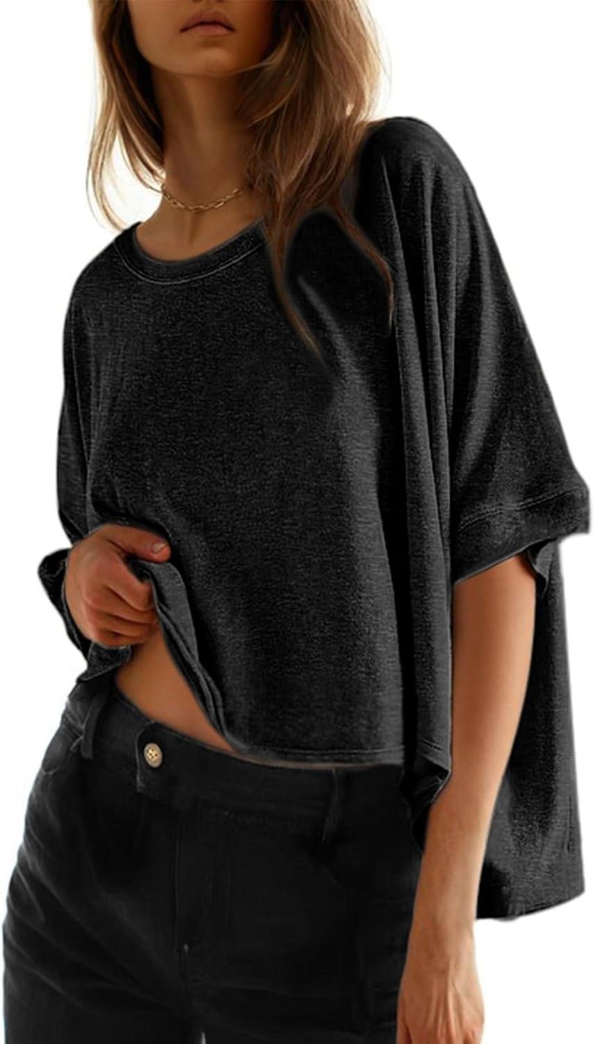 Dokotoo Summer Shirts 2026 Womens Solid T Shirts for Women Loose Oversized Tops Basic Tee