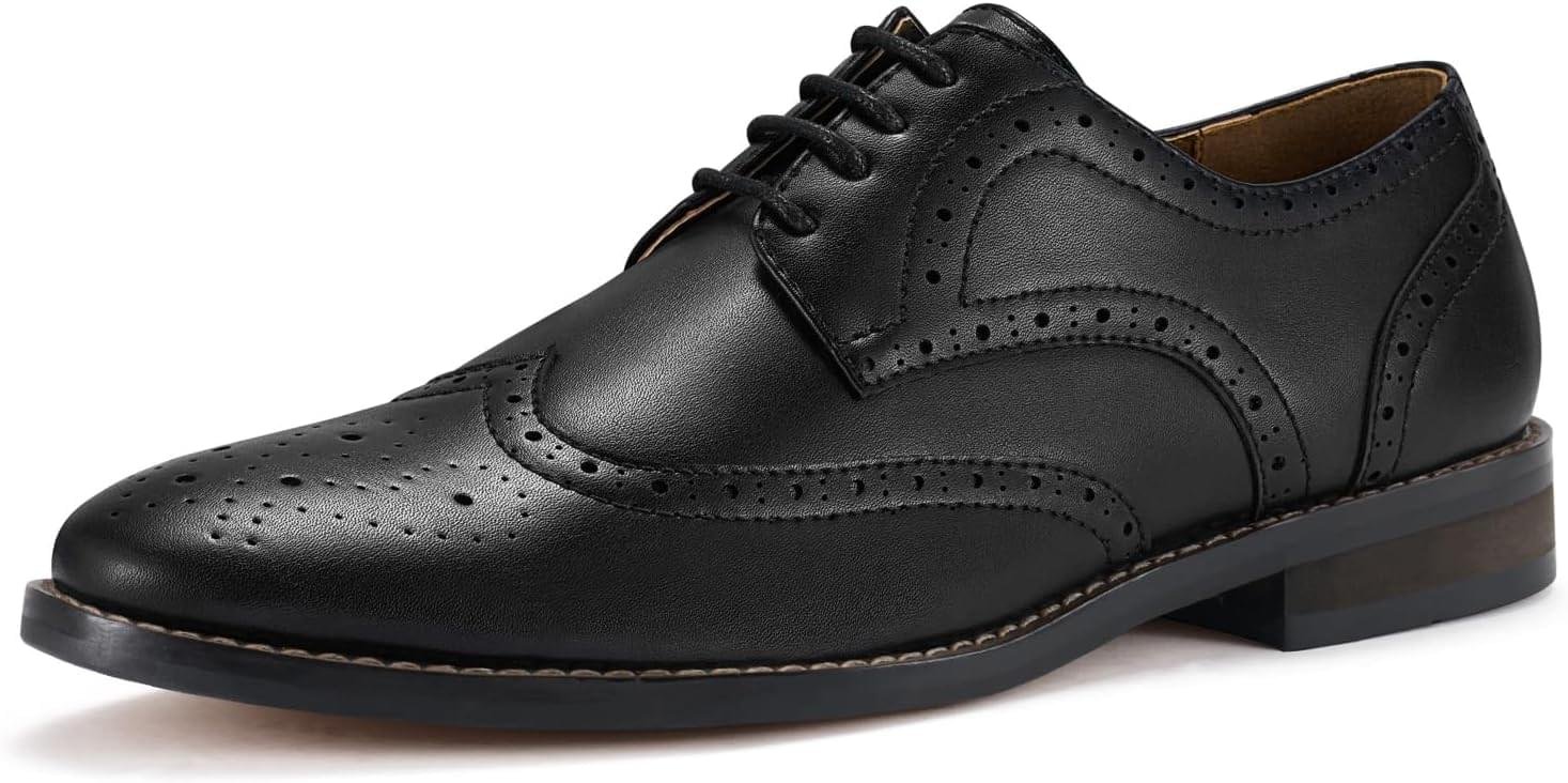 HEEZ Mens Dress Shoes Black Oxford Shoes for Men Wingtip Casual Formal Business Shoe Comfortable Non Slip TPR Outsole
