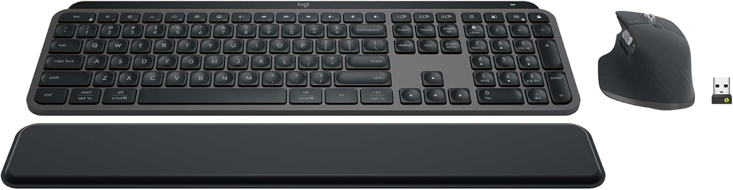 Logitech MX Keys S Combo – Performance Wireless Keyboard and Mouse with Palm Rest, Customizable Illumination, Fast Scrolling, Bluetooth, USB C, for Windows, Linux, Chrome, Mac,Color Graphite.
