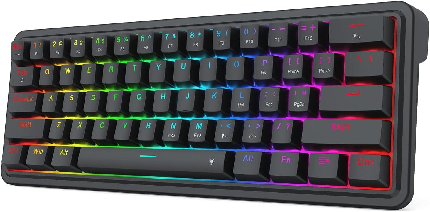 Redragon K722 60% Wired Gasket RGB Gaming Keyboard, 61 Keys Hot-Swap Compact Mechanical Keyboard w/Free-Mod Socket, 3-Layer Noise Dampening, Quiet Custom Linear Switch