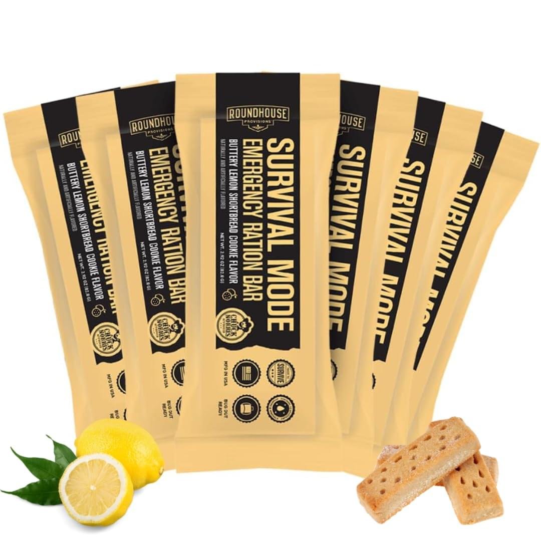 Roundhouse Provisions by Chuck Norris Emergency Food Bars – High Calorie Lemon Shortbread, 14 Vitamins & Minerals – Whole Grain Sorghum, 5-Year Shelf Life – Survival Rations for Crisis & Adventure