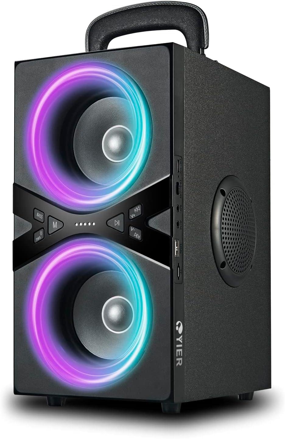 YIER Bluetooth Speakers, Wireless TWS Portable Speaker with Lights,100dB Loud Subwoofer 80w(Peak) Stereo Sound, Bassup Technology, Long Playtime for Outdoor Party