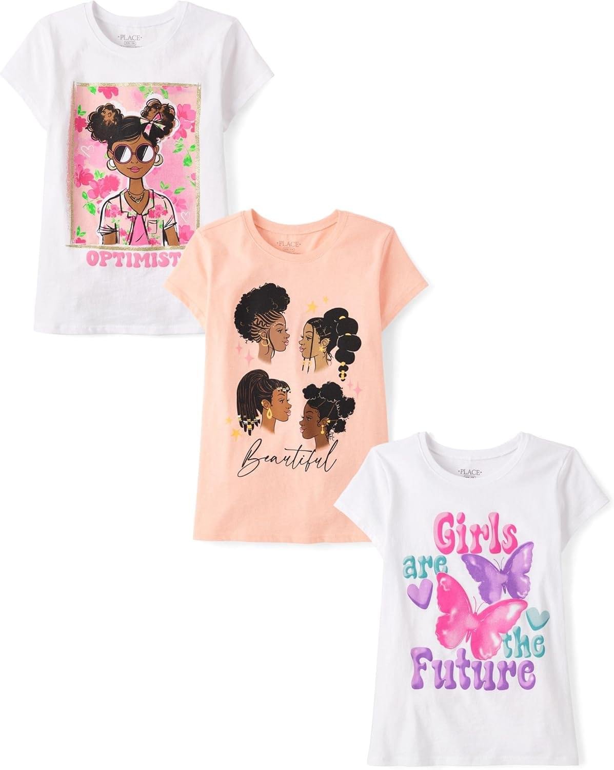 The Children’s Place Girls Sports,Trends,Icons Short Sleeve Graphic T-Shirts,3 Pack