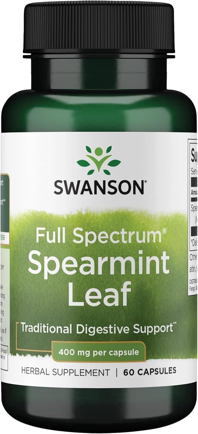 Swanson Spearmint Leaf (Mentha Spicata) – Full Spectrum Herbal Supplement Supporting Digestive Health & Mild Stomach Issues – Natural Formula Supporting Health & Wellness – (60 Capsules, 400mg Each)