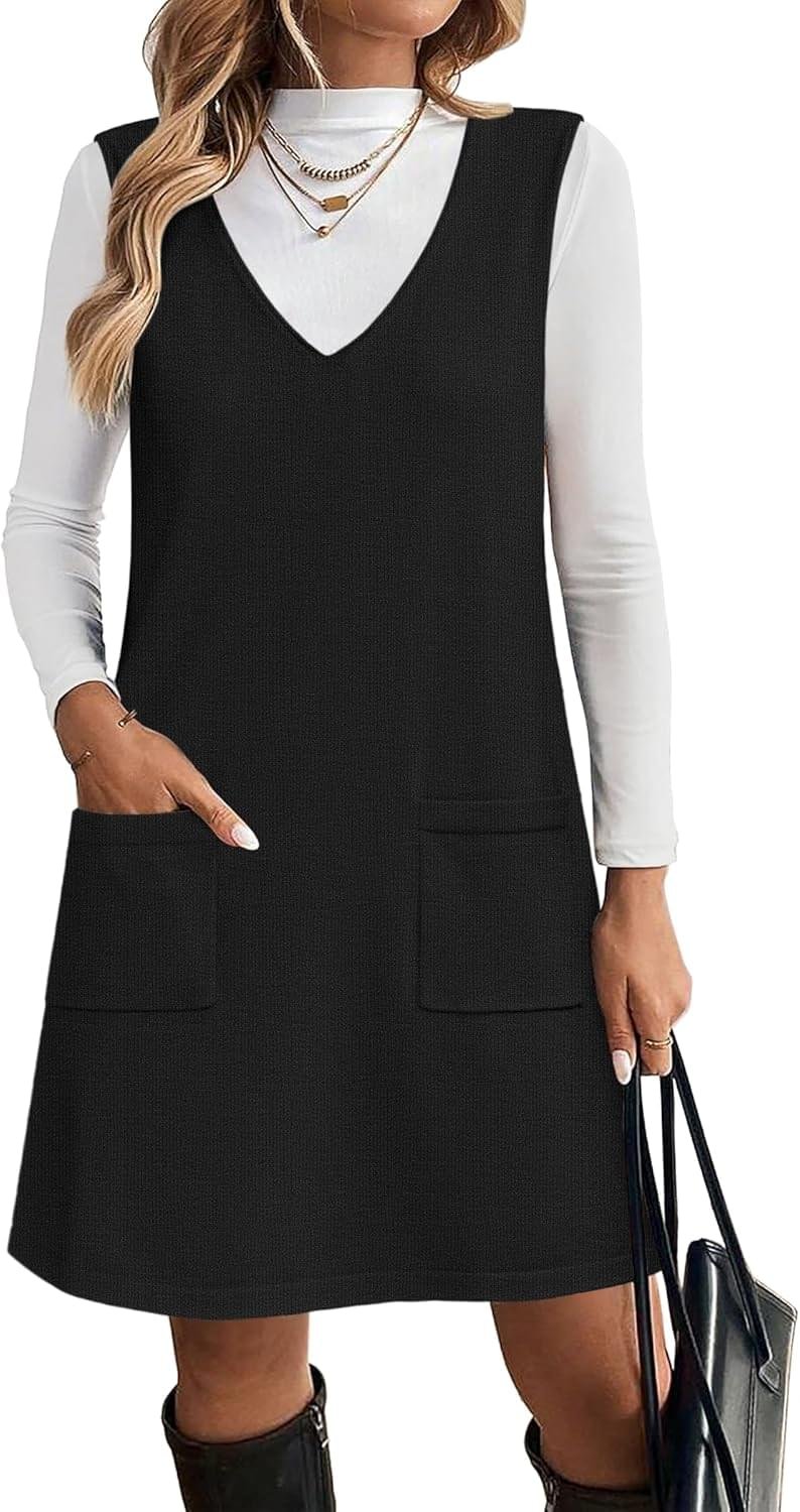 Zeagoo Women’s Sweater Vest Dresses for Women 2025 V Neck Sleeveless Knit Pullover Sweater with Pockets Fall Winter Outfits