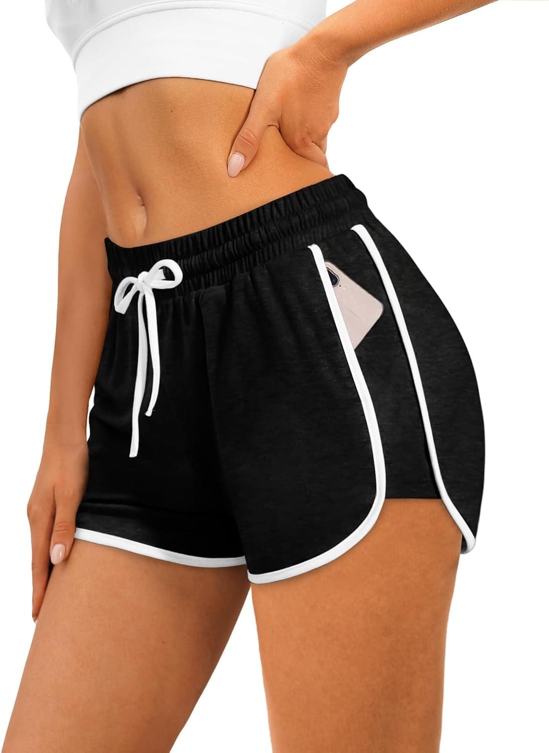 WIHOLL Womens Athletic Shorts Running Color Block Dolphin Shorts with Pockets and Drawstring