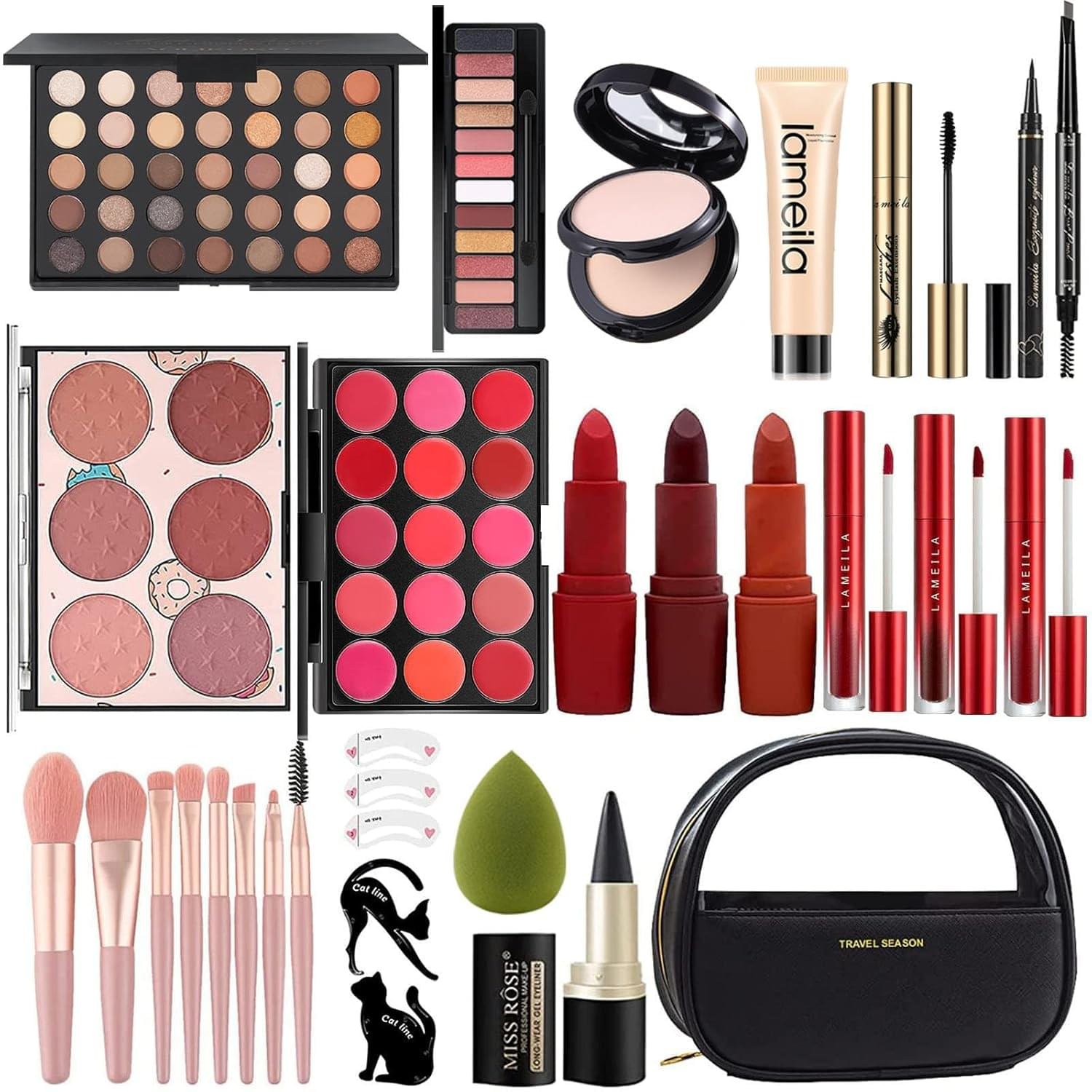 MISS ROSE M All In One Full Makeup Kit,Multipurpose Women’s Makeup Sets,Beginners and Professionals Alike,Easy to Carry (Black)