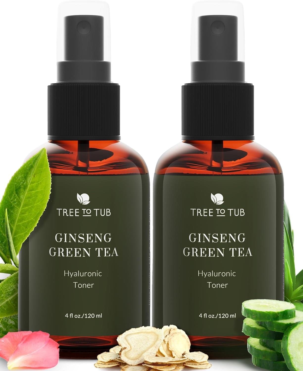 Tree To Tub Hydrating Facial Toner Spray for Dry & Sensitive Skin – Alcohol Free Witch Hazel & Rose Water Face Toner for Women & Men w/Hyaluronic Acid, Vitamin C, Organic Green Tea, Natural Ginseng