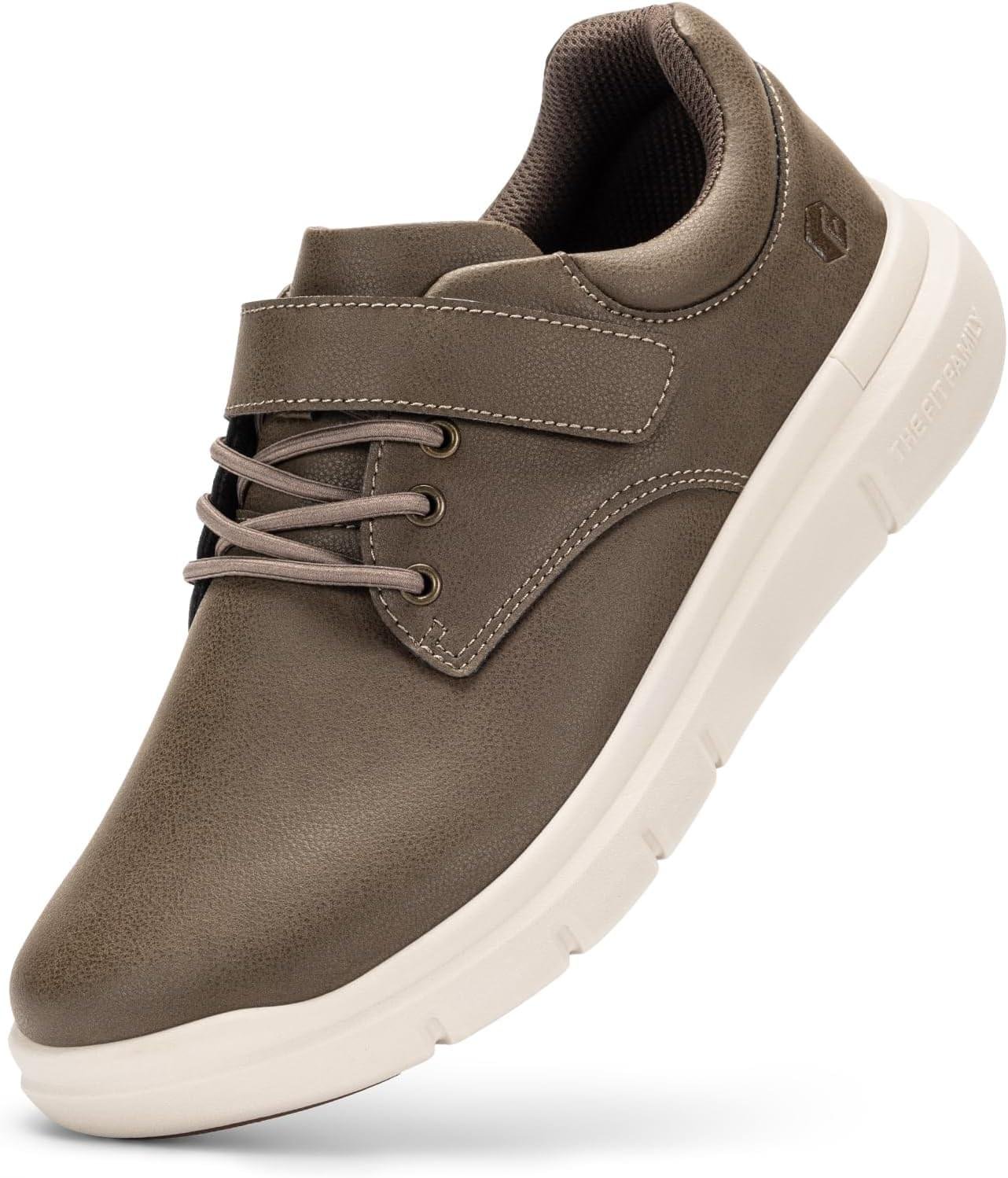 FitVille Diabetic Shoes for Men Wide Width, Leather Oxford Dress Shoes Extra Wide Walking Shoes Hook and Loop Orthopedic Sneakers for Edema and Swollen Feet