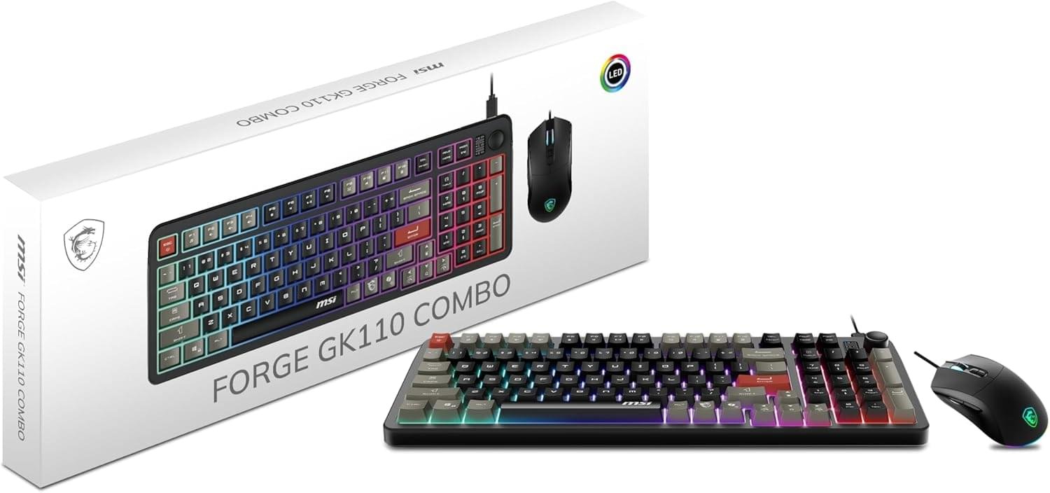 MSI Forge GK110 Combo US – Gaming RGB Keyboard & Mouse Set, 26-Key Anti-Ghosting, 12800 DPI Optical Sensor