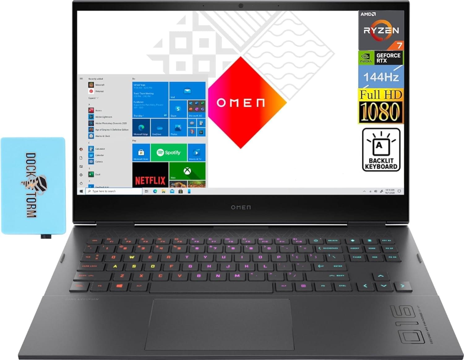 HP OMEN 16.1″ 144Hz FHD IPS Gaming Laptop (AMD Ryzen 7 5800H 8-Core 3.2GHz, 32GB RAM, 2x8TB PCIe SSD, GeForce RTX 3050 Ti 4GB, RGB KYB, WiFi 6, BT 5.2, RJ-45, HD Webcam, Win11P) w/Dockztorm Dock