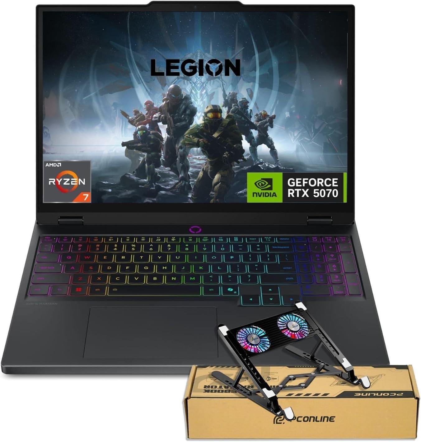 Lenovo Legion 5 Gen 10 RTX 5070 Gaming Laptop, 15.1″ WQXGA 165Hz, AMD Ryzen AI 7 350, 32GB DDR5 RAM, 1TB SSD, RGB Backlit KB, RJ-45, Wi-Fi 6, Bundle with PCO Laptop Cooler, Black, Windows 11 Home