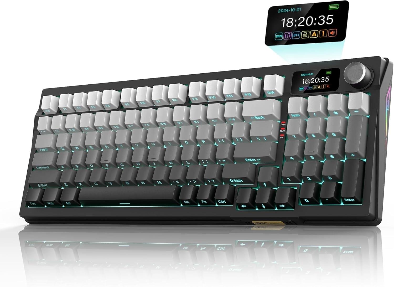 RedThunder K95 Wireless Mechanical Keyboard,TFT Screen & Knob, Trip-Modes Connection, Gasket Custom Hot-Swap Keyboard, RGB Backlit, Pre-lubed Linear Switches, Side Printed PBT Keycaps, Gray Gradient
