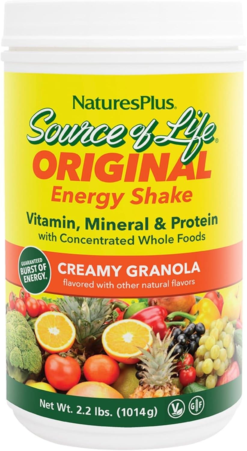 NaturesPlus Source of Life Energy Shake, Creamy Granola – 2.2 lbs, Pack of 2 – Provides 13g Complete Protein, Vitamins & Minerals – Non-GMO, Gluten Free, Vegetarian – 52 Total Servings