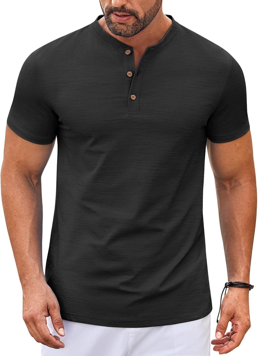 COOFANDY Mens Henley Shirts Short Sleeve Casual Button Down Shirts Lightweight Summer Basic Tee