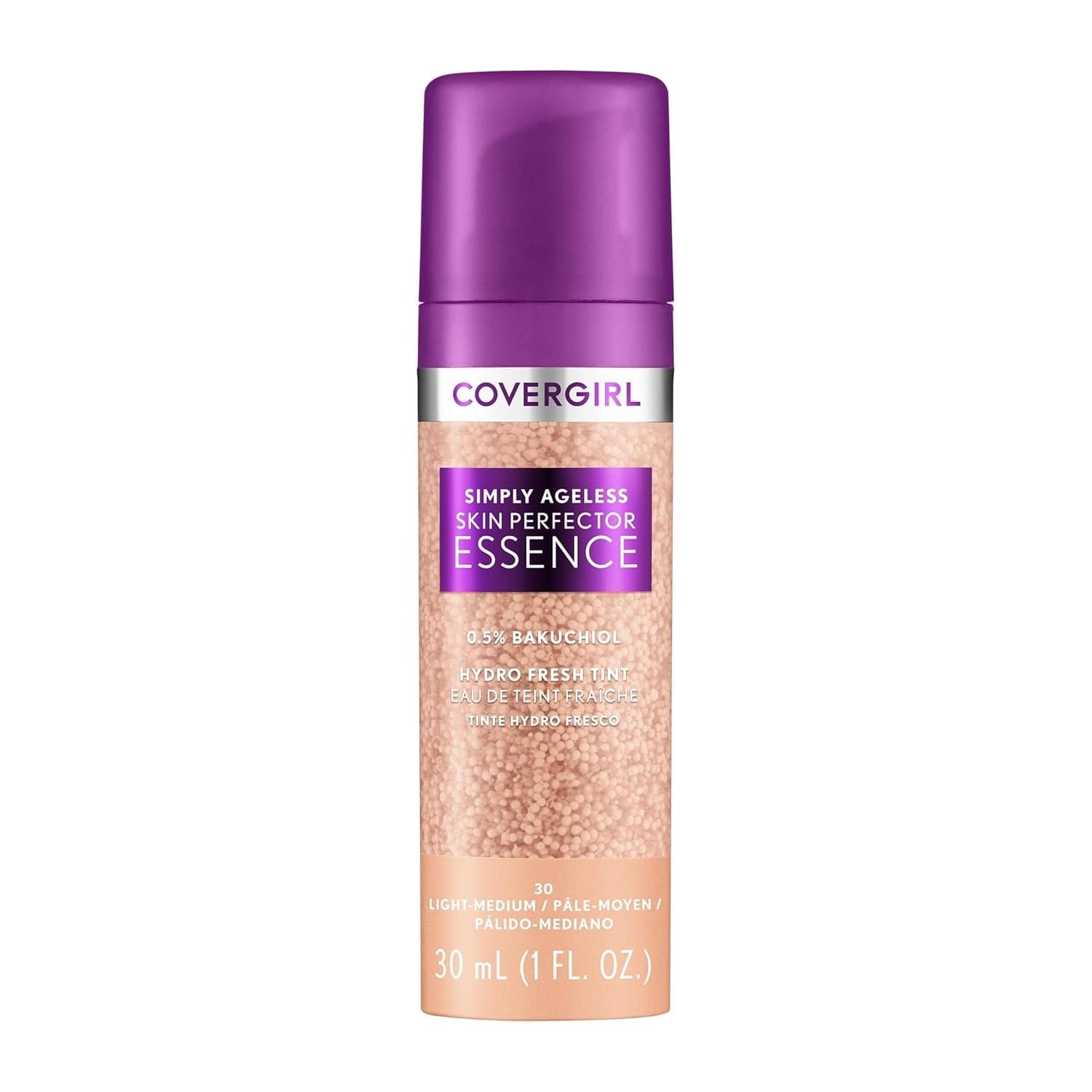 Covergirl Simply Ageless Skin Perfector Essence Foundation, 30 Light-Medium,Tinted Skincare Makeup Hybrid, Sheer Tint, Radiant Finish, Glowy Finish, Vegan Formula, 1.0oz
