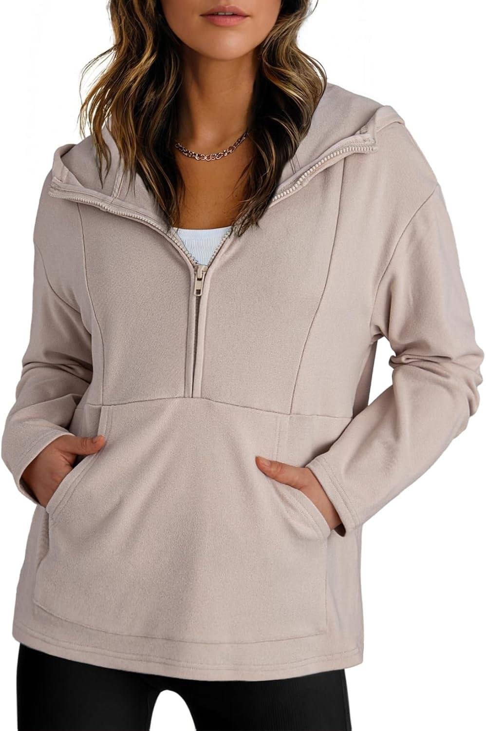 Dokotoo Hoodies for Women Soft Fleece Half Zip Up Hoodie Long Sleeve Casual Pullover Oversized Sweatshirt Hooded Tops