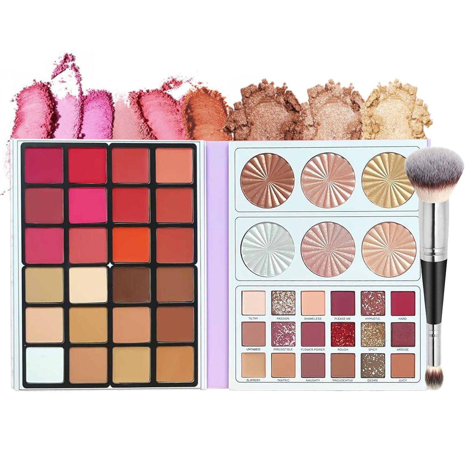 FantasyDay 48 Colors Blush Contour Highlighter Eyeshadow Makeup Palette with Soft Beauty Brush, Lightweight Smooth All-in-One Xmas Makeup Gifts Set for Women – Face Sculpting Bronzer Blusher Palette