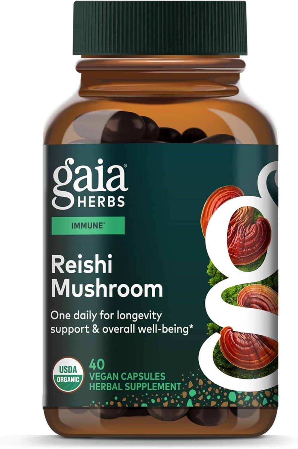 Gaia Herbs Reishi Mushroom – Traditionally Used to Support a Healthy Immune System & Heart Health – Adaptogen Herbal Supplement for Longevity Support* – 40 Vegan Liquid Phyto-Capsules (40 Servings)