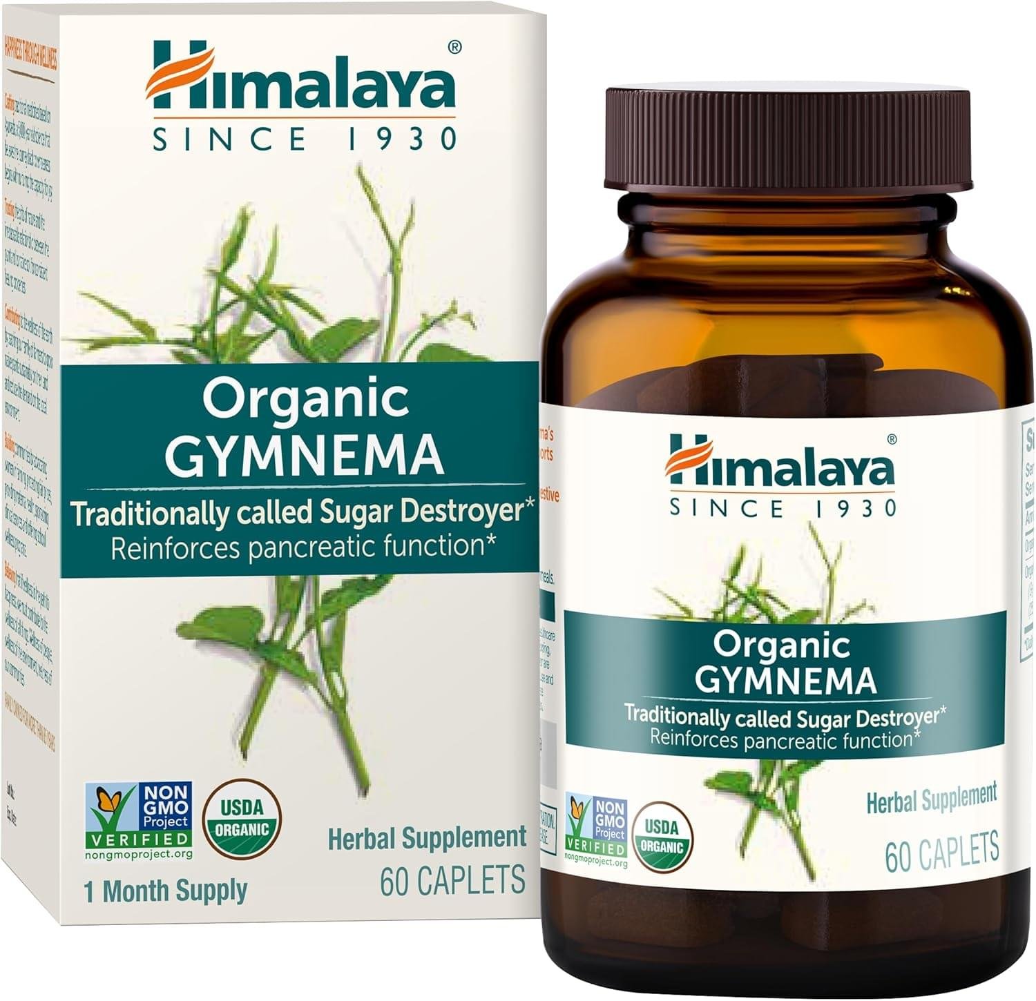 Himalaya Organic Gymnema Sylvestre – Herbal Glucose Metabolism Support – USDA Organic, Non-GMO, Vegan, Gluten Free, Additive Free, 700 mg, 60 Caplets