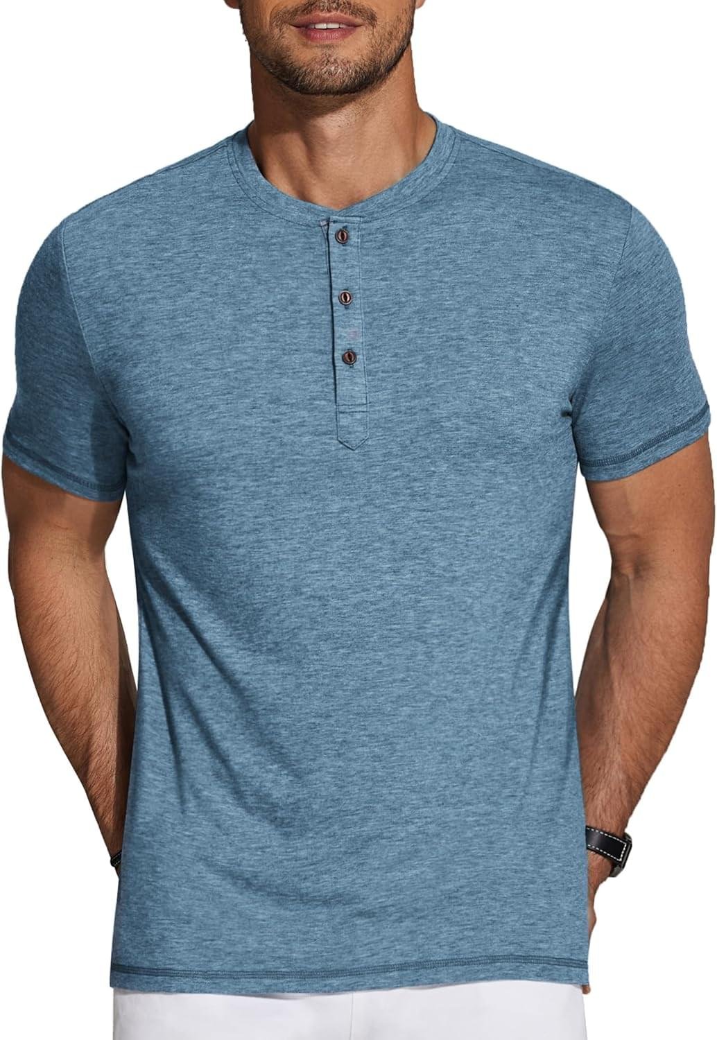 COOFANDY Men’s Henley Shirts Short Sleeve Casual Basic Tee Summer Button Henley Soild T Shirts