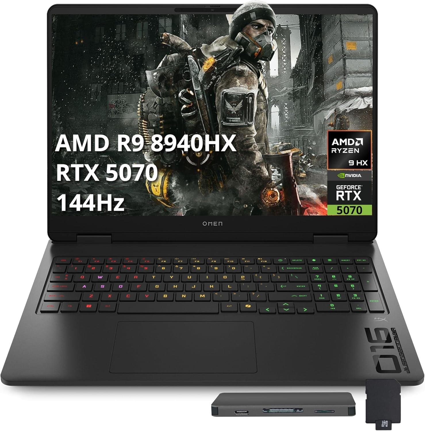 HP Omen 16″ FHD 144Hz Gaming Laptop, AMD Ryzen 9 8940HX, NVIDIA GeForce RTX 5070, 64GB DDR5, 2TB PCIe SSD, Backlit Keyboard, Wi-Fi 6, FHD Camera, Windows 11, Black, 1TB Docking Station Set
