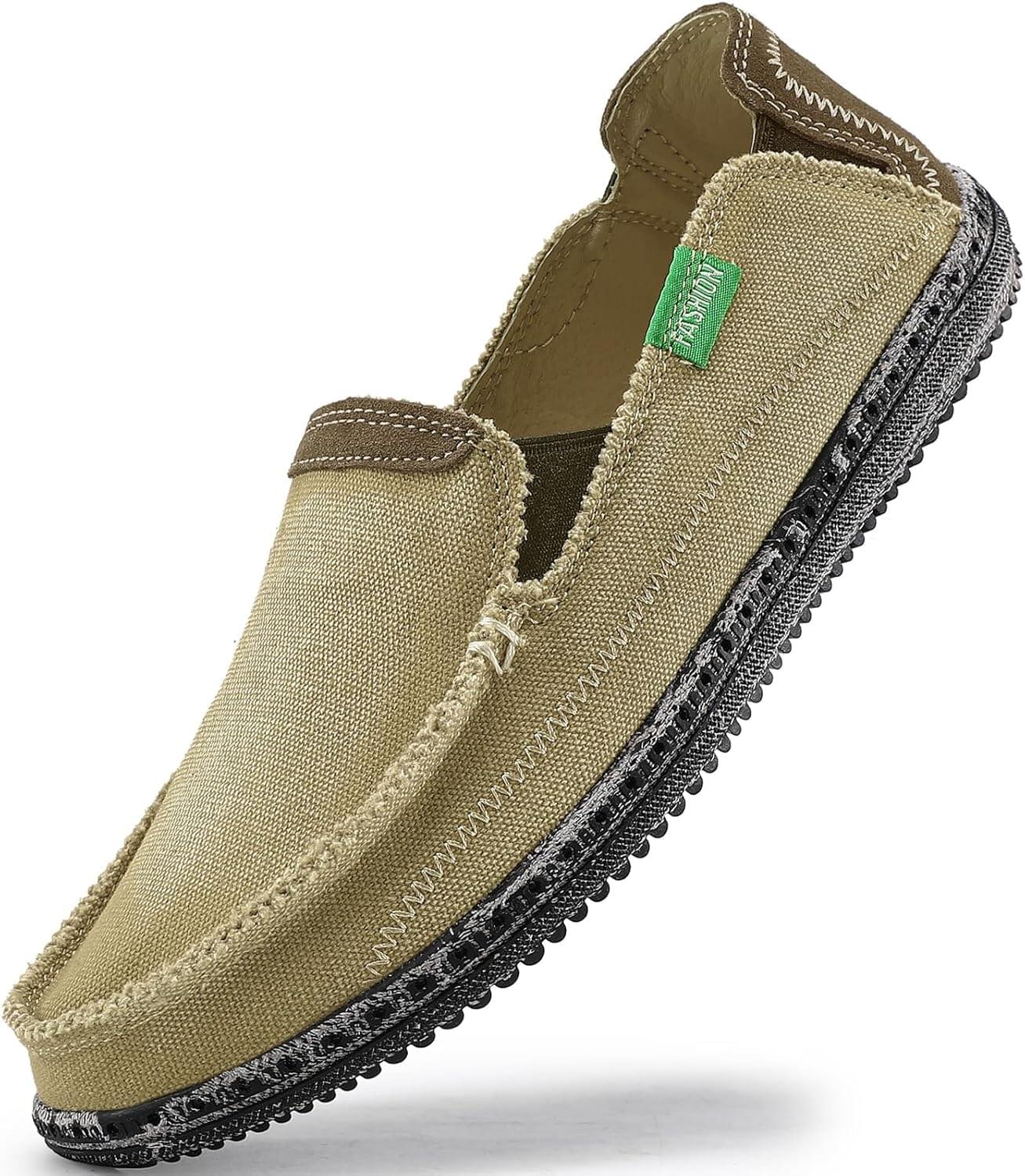 VILOCY Mens Slip on Deck Shoes Casual Canvas Loafers Beach Boat Shoes Zero Drop Vintage Flat