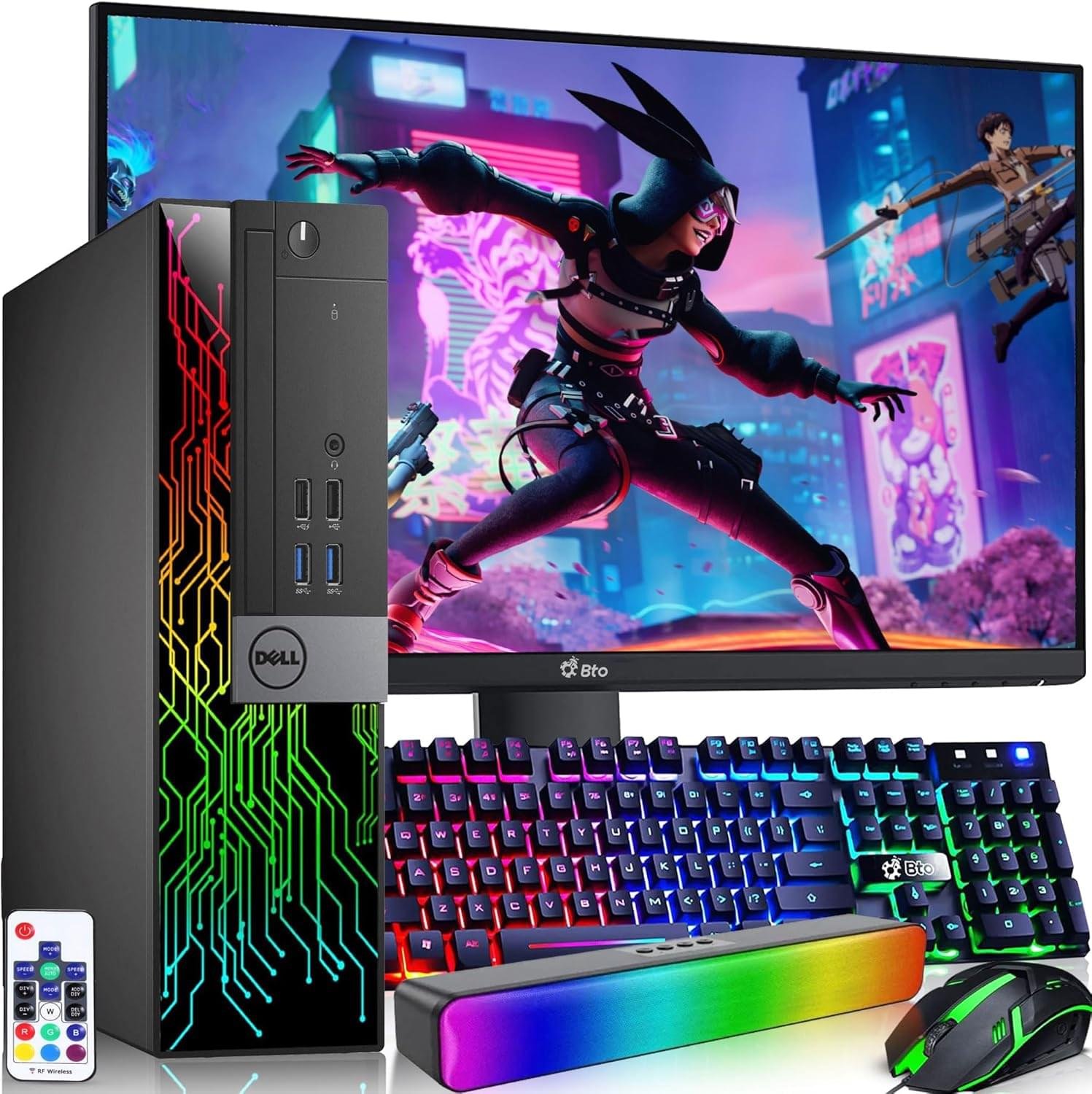 Dell RGB Gaming Desktop Computer PC – Intel Core i7-6th Gen – 16GB DDR4 RAM – 512GB SSD – New 24″ Monitor – GeForce GTX 1050 Ti – RGB Keyboard & Mouse – RGB Sound Bar – WiFi – Windows 11 Pro (Renewed)