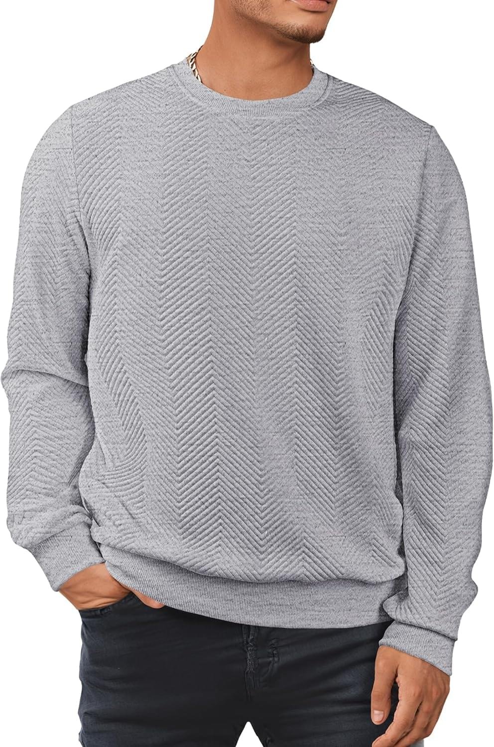 JMIERR Mens Crewneck Sweatshirt Casual Long Sleeve Texture Pullover Shirt for Men