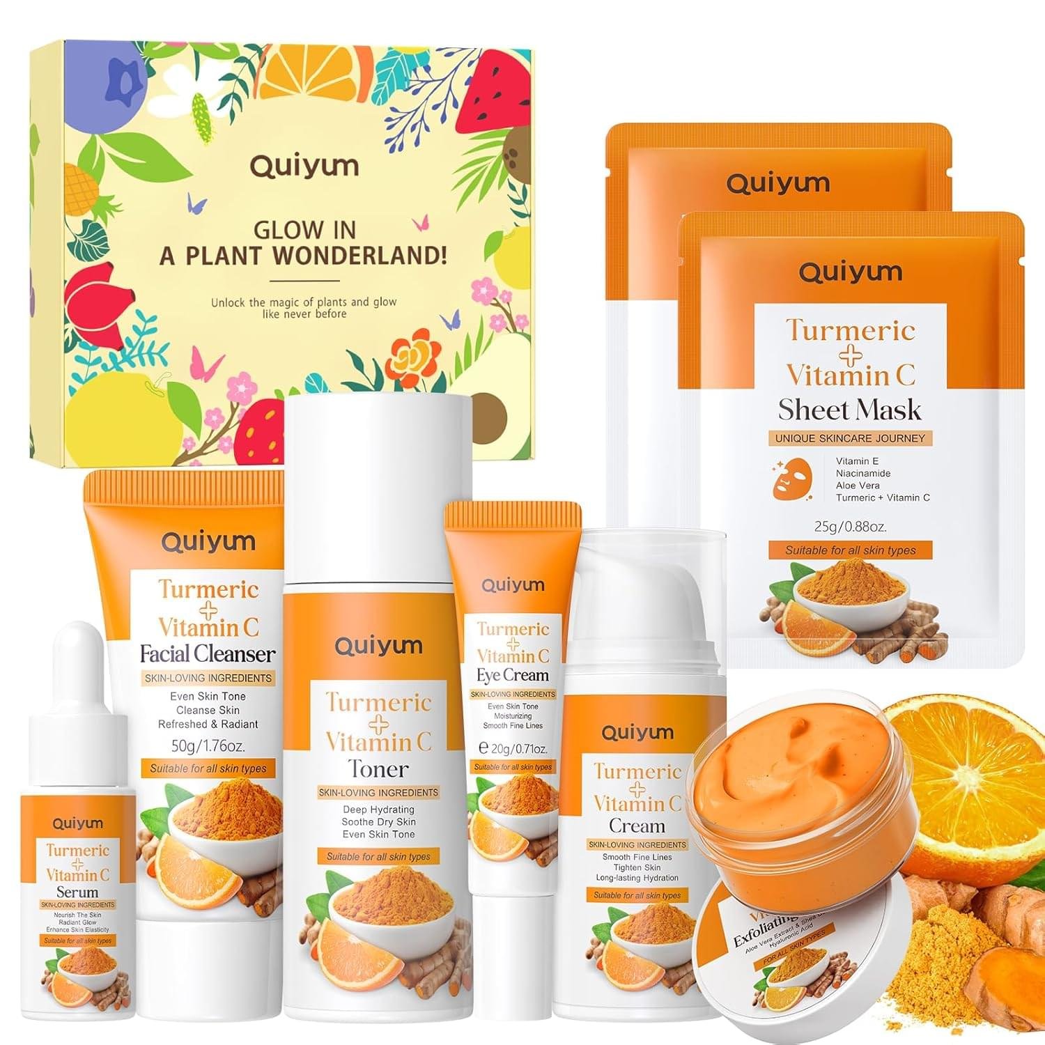 Skin Care Set, Turmeric Vitamin C Skincare 7PCS – Skin Care for Women, Facial Skin Care Routine Set Kit, Dark Spot Remover for Face, Reduce Acne, Gifts Sets