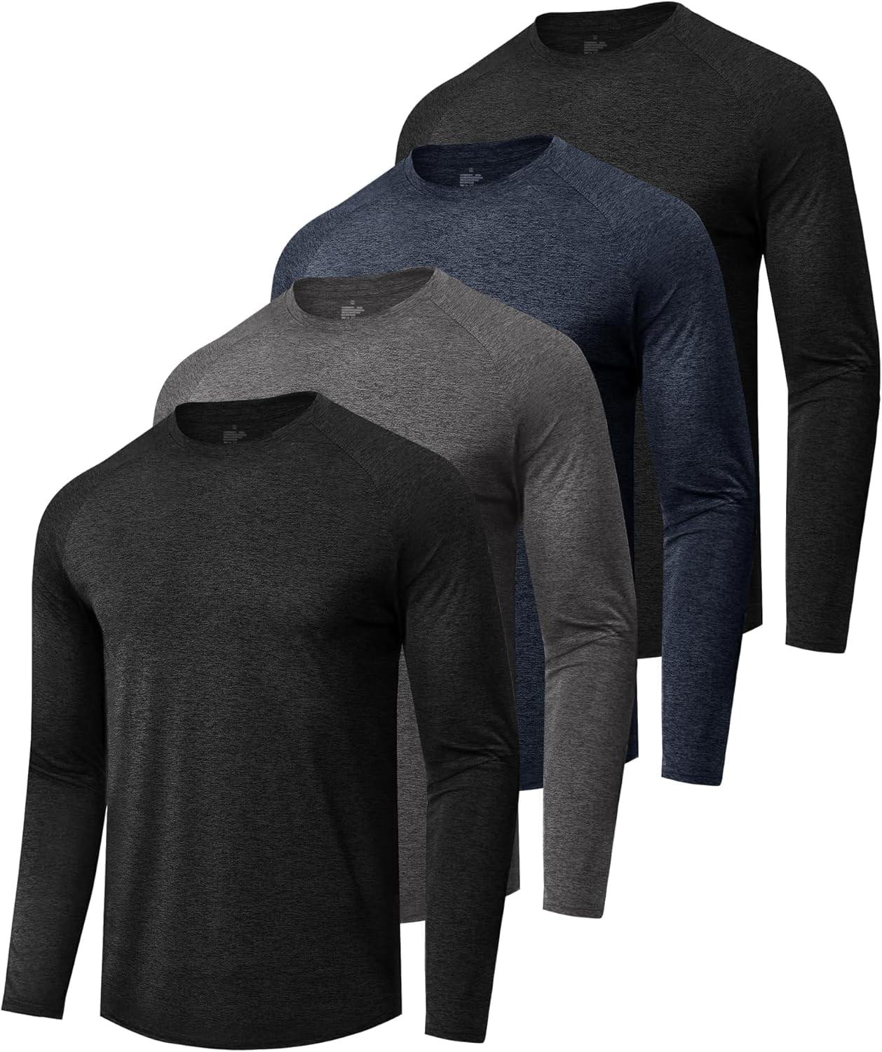 4 Pack Long Sleeve Shirts for Men – Quick Dry Moisture Wicking Sun Protection Tshirts for Fishing Workout Athletic Casual Gym