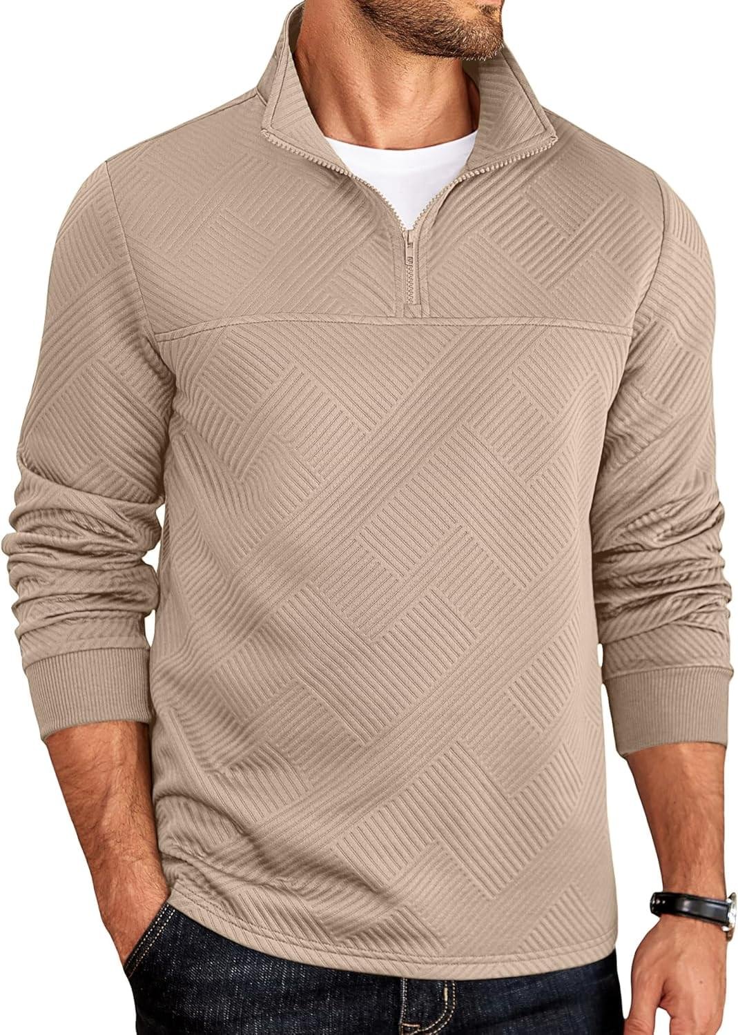 COOFANDY Men’s Quarter Zip Pullover Lightweight Textured Sweatshirt Long Sleeve Casual Mock Neck Polo Shirts