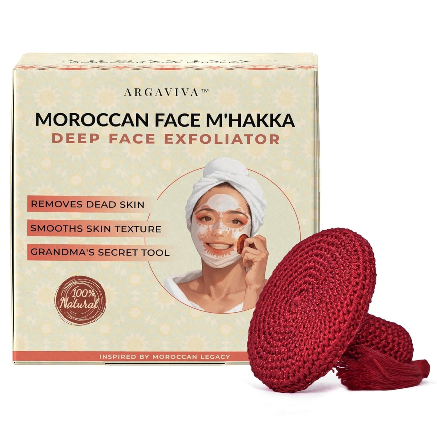 Face Scrubber Exfoliator – Gentle Face Exfoliator Scrubber & Facial Brush for Cleaning and Exfoliating – Moroccan Clay & Sabra Fabric Pad for Smooth Radiant Skin, Men & Women