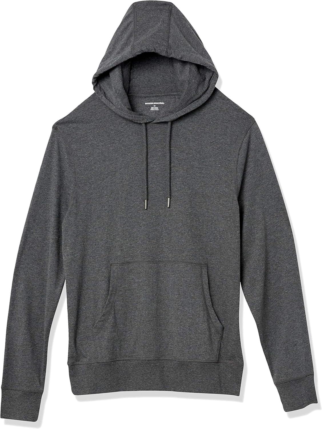 Amazon Essentials Men’s Lightweight Jersey Pullover Hoodie, Charcoal Heather, X-Large