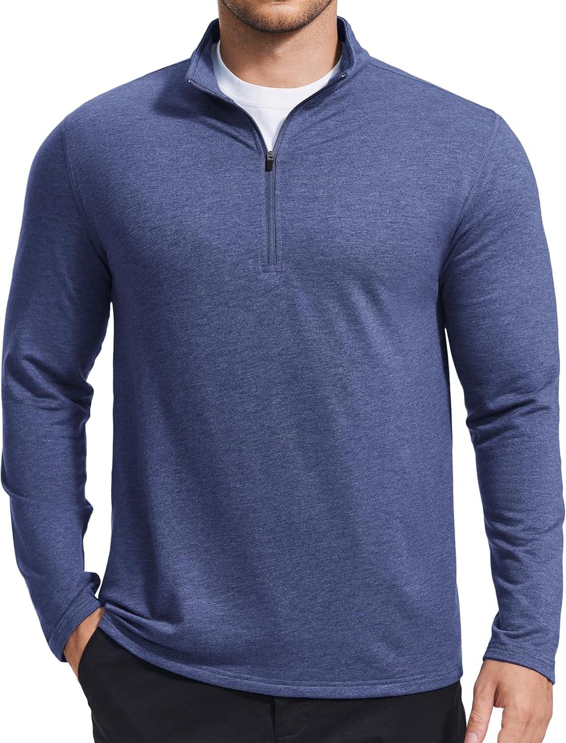PINSPARK Men’s Quarter Zip Up Lightweight Pullover Mock Neck Sweatshirts Long Sleeve Golf shirts Performance Athletic Casual