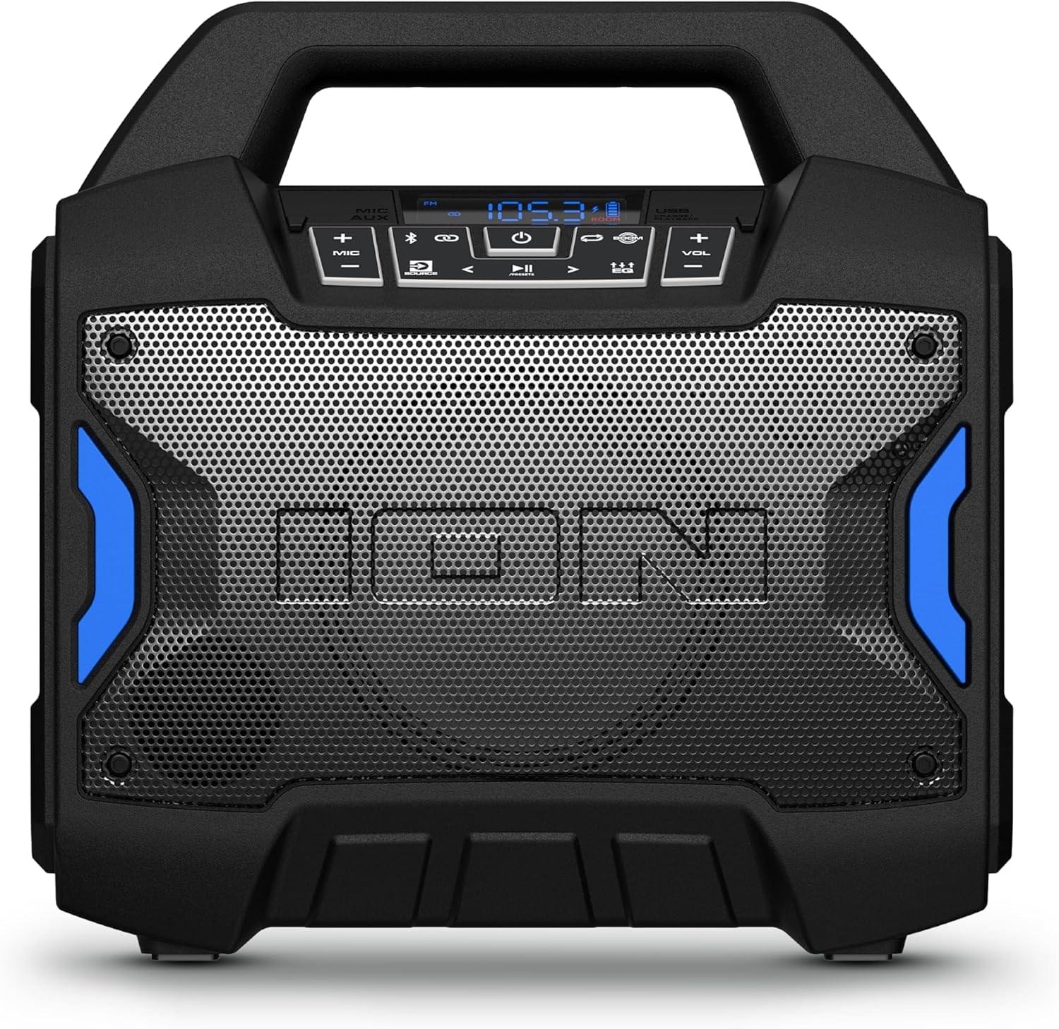 ION Tailgater Boom – Outdoor Portable Bluetooth Speaker with Mic in, FM Radio, USB Port, Battery, IPX5 Water-Resistant, Wireless Stereo-Link, App, 60W